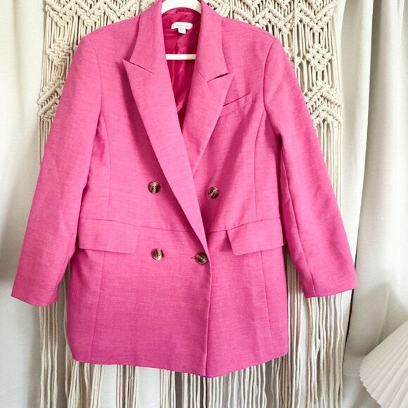 Topshop Jackets & Blazers - Topshop Hot Pink Blazer Size 6 Double Breasted Loose Fit Summer Office Style